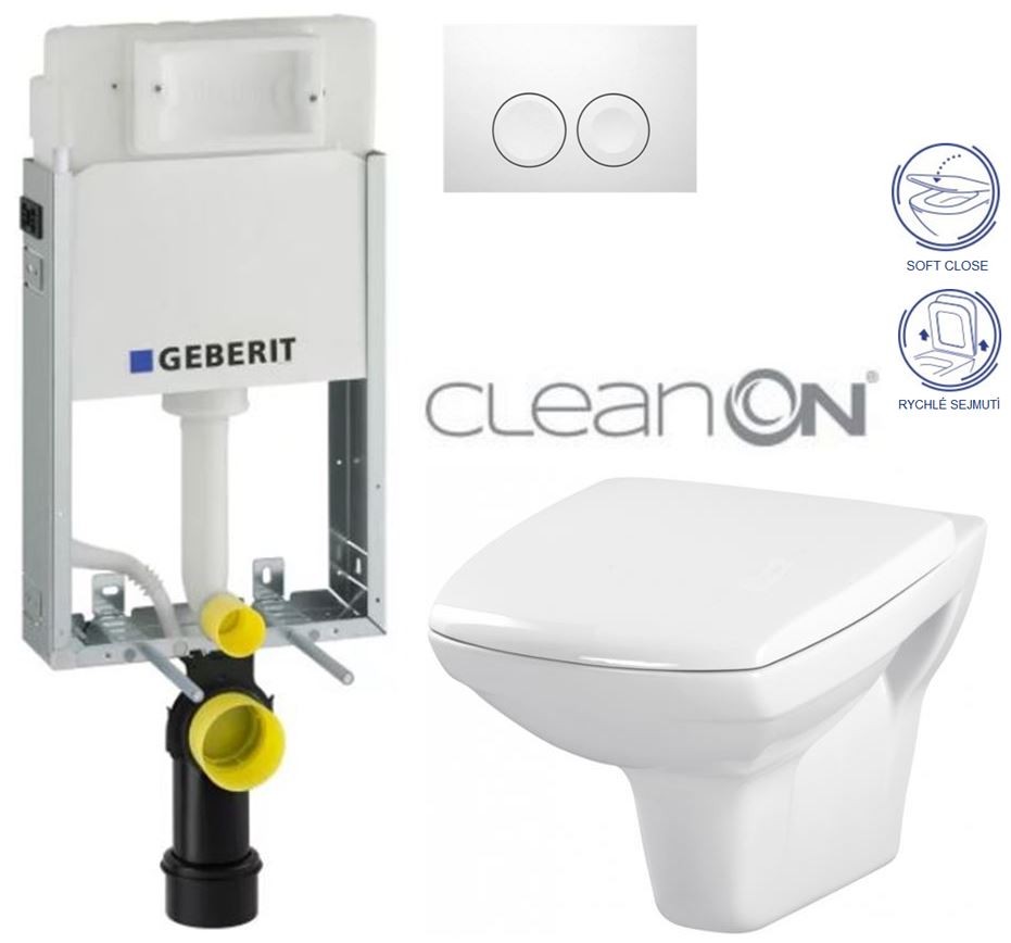 Geberit KOMBIFIX Basic tlačítko DELTA 21 Bílé WC CERSANIT CARINA + SEDÁTKO 110.100.00.1 21BI CA2