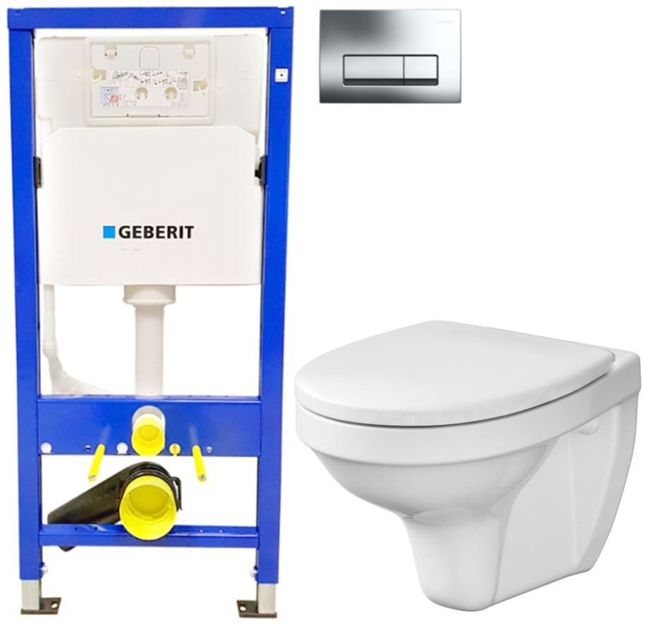 GEBERIT DuofixBasic s chromovým tlačítkem DELTA51 + WC CERSANIT DELFI + SEDÁTKO 458.103.00.1 51CR DE1