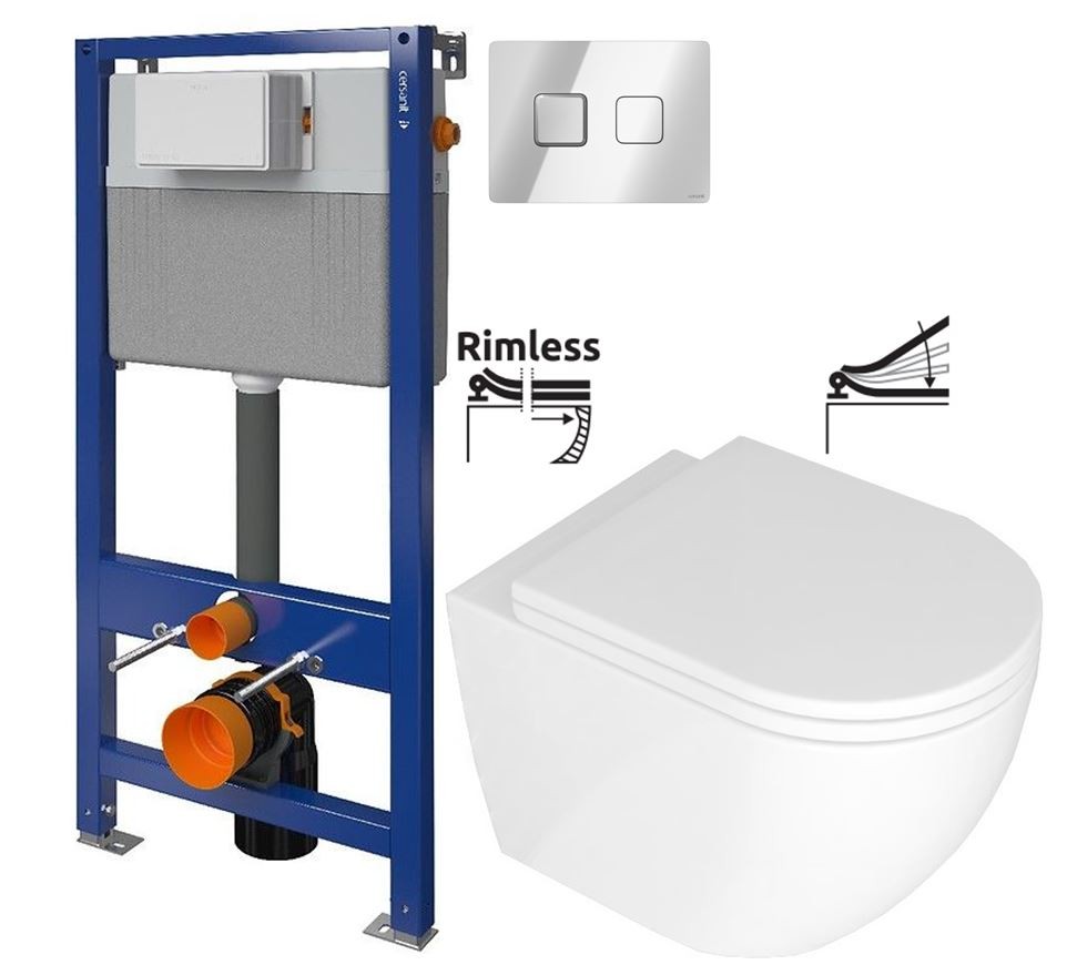 CERSANIT/S CERSANIT POD. SYSTÉM AQUA 52 PNEU S QF + TLAČÍTKO SQUARE CHROM + WC REA Carlo Mini Basic Rimless + SEDÁTKO S97-062 SQCR CB1