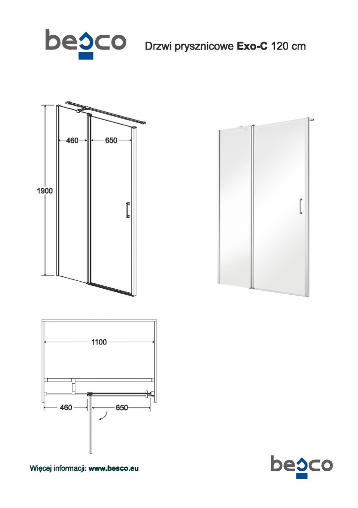HOPA Bezrámové sprchové dveře EXO-C BARVA rámu Chrom/Leštěný hliník (ALU), Pevná stěna 80 cm, Rozměr A 120 cm, Rozměr C 190 cm, Směr zavírání Univerzální Levé / Pravé, Výplň Čiré bezpečnostní