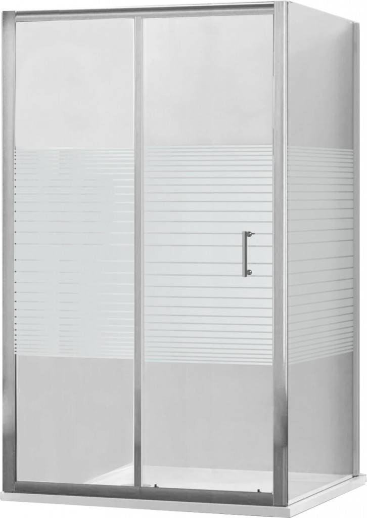 MEXEN/S Apia obdélníkový sprchový kout 140x80, transparent/pruhy, chrom + vanička 840-140-080-01-20-4010