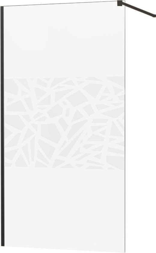 MEXEN/S KIOTO Sprchová zástěna WALK-IN 70x200 cm 8 mm, černá, bílý vzor 800-070-101-70-85