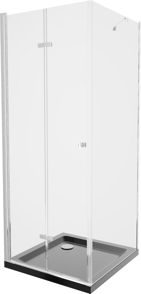 MEXEN/S Lima sprchový kout zalamovací dveře 80 x 80, transparent, chrom + Flat černá vanička se sifonem 856-080-080-01-00-4070