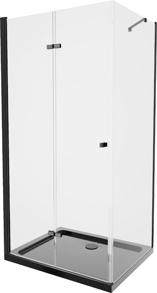 MEXEN/S Lima sprchový kout zalamovací dveře 80 x 100, transparent, černý + Flat černá vanička se sifonem 856-080-100-70-00-4070B