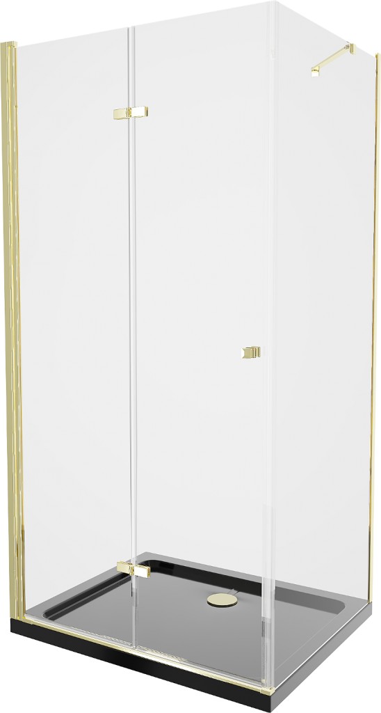 MEXEN/S Lima sprchový kout zalamovací dveře 90 x 100, transparent, zlatý + Flat černá vanička se sifonem 856-090-100-50-00-4070G