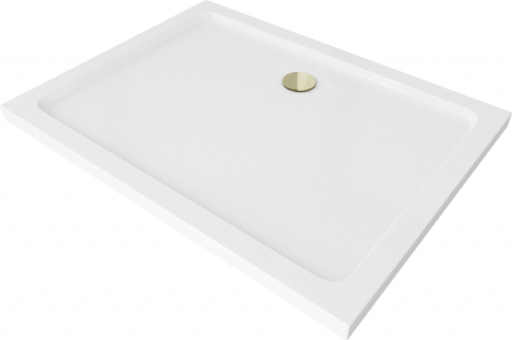 MEXEN/S Flat sprchová vanička obdélníková slim 100 x 70, bílá + zlatý sifon 40107010G