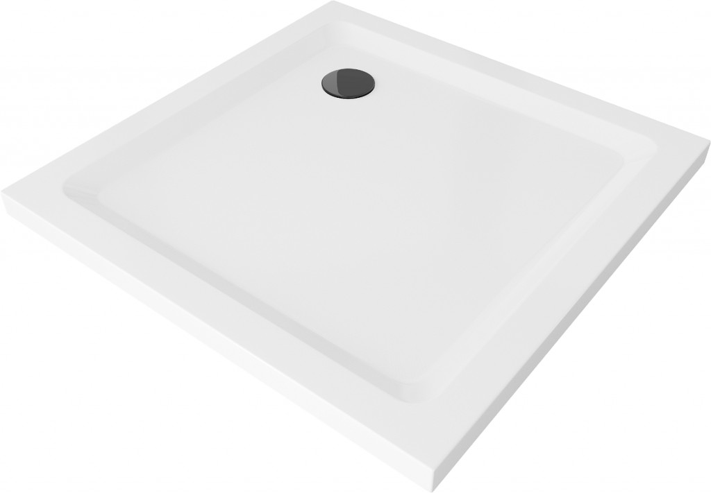MEXEN/S Flat sprchová vanička čtvercová slim 80 x 80, bílá + černý sifon 40108080B