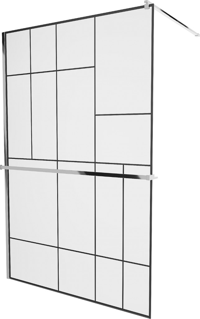 MEXEN/S KIOTO Sprchová zástěna WALK-IN s poličkou a držákem ručníků 80 x 200, transparent/černá 8 mm, chrom 800-080-121-01-78