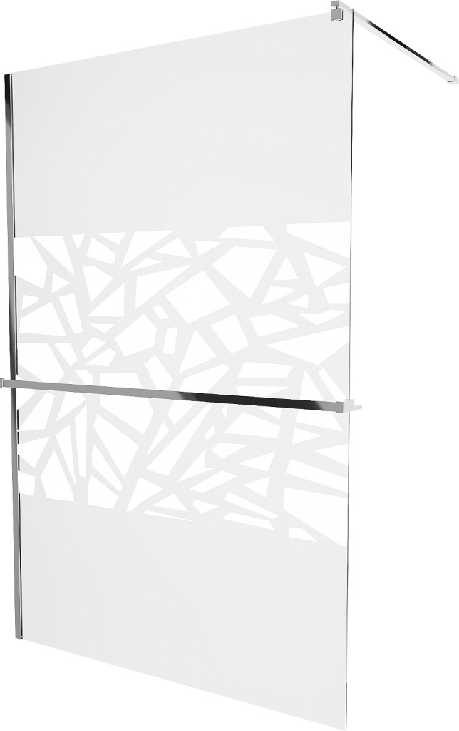 MEXEN/S KIOTO Sprchová zástěna WALK-IN s poličkou a držákem ručníků 120 x 200, transparent/bílý dekor 8 mm, chrom 800-110-121-01-85 800-120-121-01-85