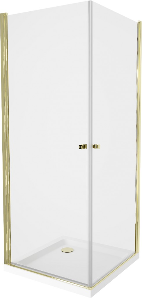 MEXEN/S PRETORIA duo sprchový kout 80 x 70, transparent, zlatá + vanička včetně sifonu 852-080-070-50-02-4010G