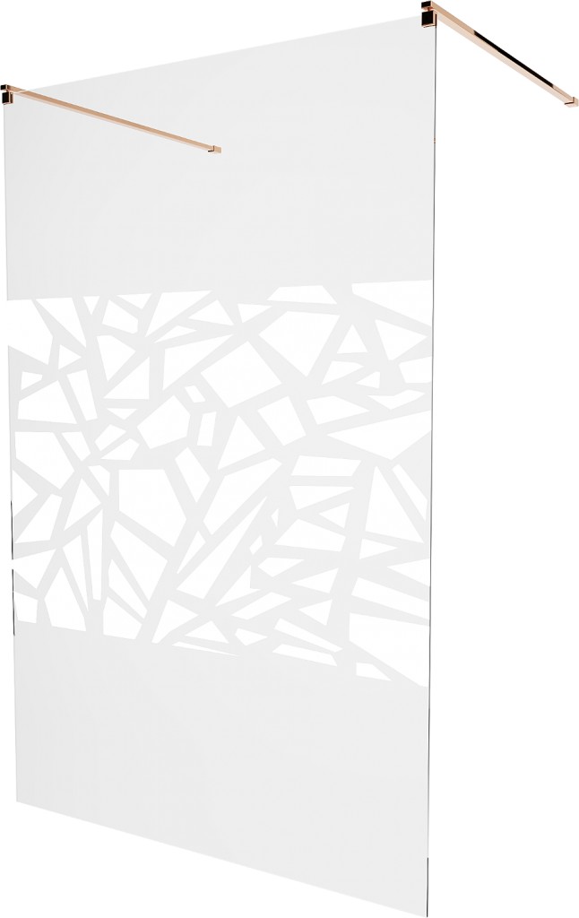 MEXEN/S KIOTO samostatně stojící sprchová zástěna 120 x 200, transparent/bílá vzor 8 mm, růžové zlato 800-120-002-60-85