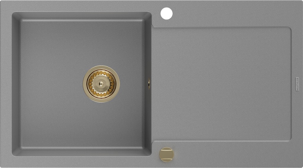 MEXEN/S Leo granitový dřez 1 s odkapávačem 900x500 mm, šedá,+ zlatý sifon 6501901010-71-G