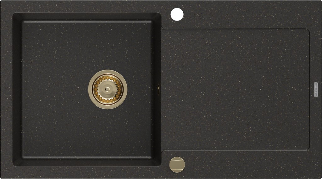 MEXEN/S Leo granitový dřez 1 s odkapávačem 900x500 mm, černá/zlatá metalik,+ zlatý sifon 6501901010-75-G