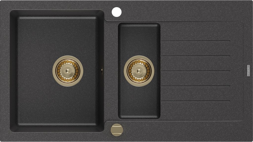 MEXEN/S Matias granitový dřez 1.5 s odkapávačem 900x505 mm, černá kropenatá,+ zlatý sifon 6502901505-76-G