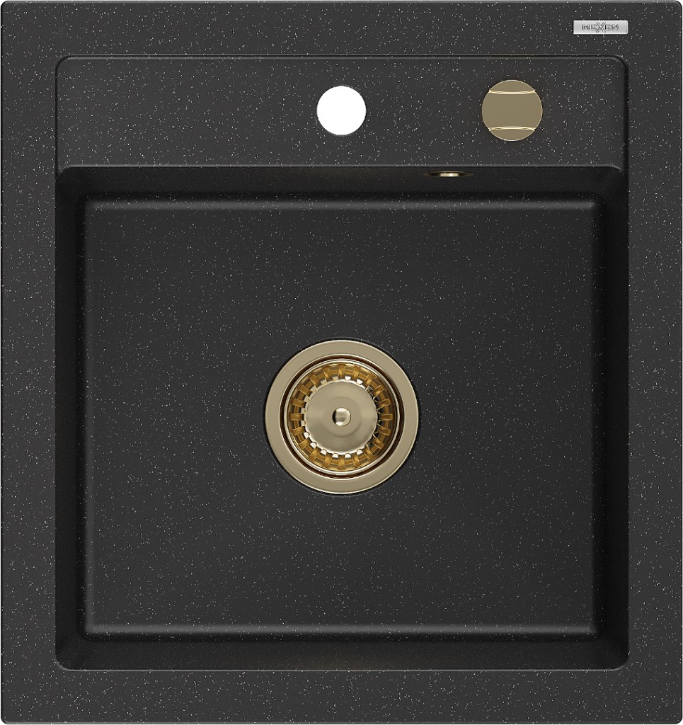 MEXEN/S Vito Vito granitový dřez 1-miska 520x490 mm, czarny/srebrny metalik,+ zlatý sifon 6503521000-73-G