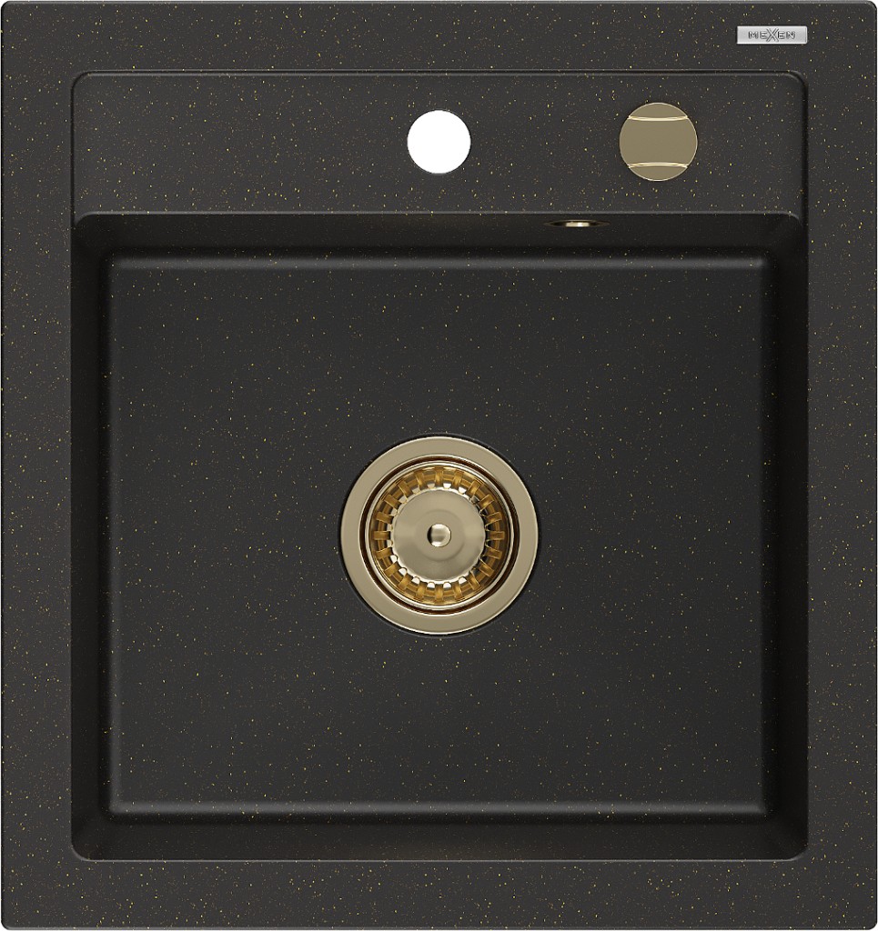 MEXEN/S Vito Vito granitový dřez 1-miska 520x490 mm, černá/zlatá metalik,+ zlatý sifon 6503521000-75-G