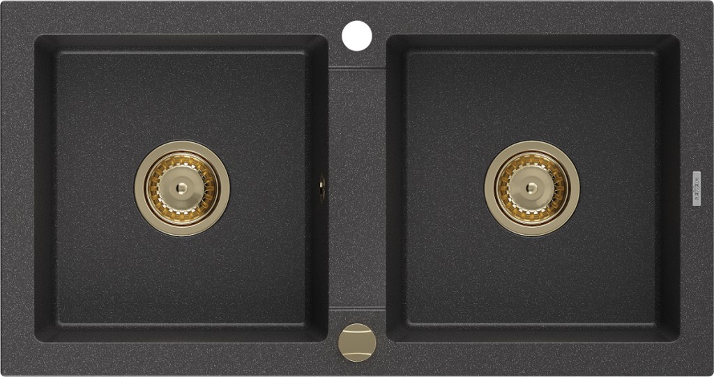 MEXEN/S Mario granitový dřez 2-bowl 820x436 mm, černá kropenatá,+ zlatý sifon 6504822000-76-G
