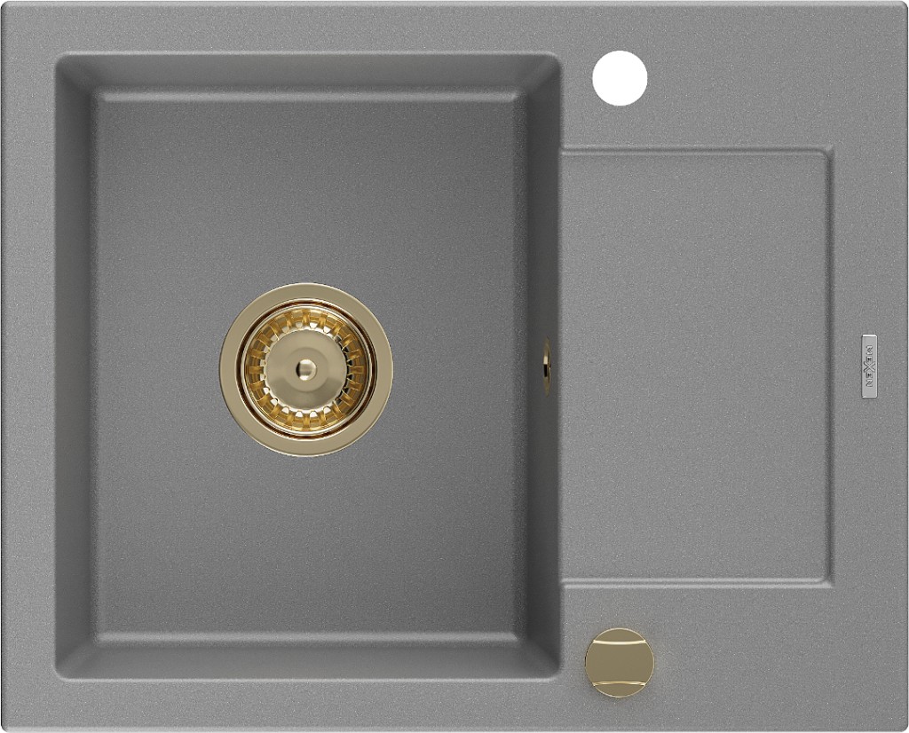 MEXEN/S Enzo granitový dřez 1 s odkapávačem 576x465 mm, šedá,+ zlatý sifon 6506571005-71-G