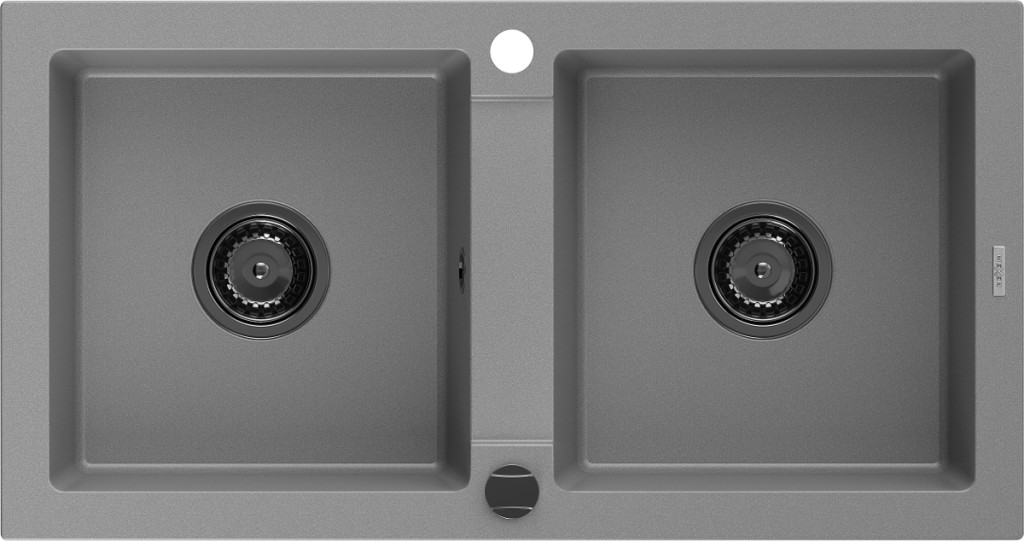 MEXEN/S Mario granitový dřez 2-bowl 820 x 436 mm, šedá, + černý sifon 6504822000-71-B