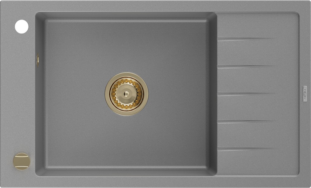 MEXEN/S Elias granitový dřez 1 s odkapávačem 795 x 480 mm, šedá, + zlatý sifon 6511791005-71-G