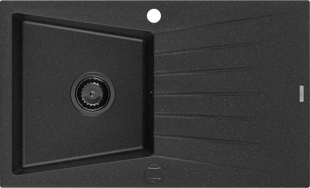 MEXEN/S Cesar granitový dřez 1 s odkapávačem 775 x 470 mm, černá/stříbrný metalik, + černý sifon 6514771010-73-B