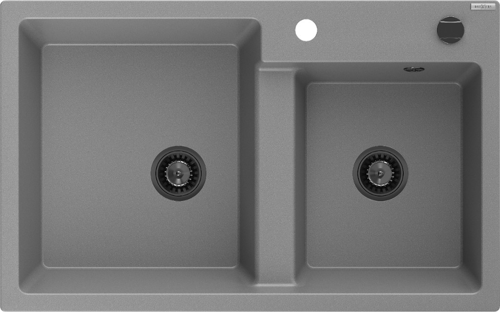 MEXEN/S Tomas granitový dřez 2-bowl 800 x 500 mm, šedá, + černý sifon 6516802000-71-B