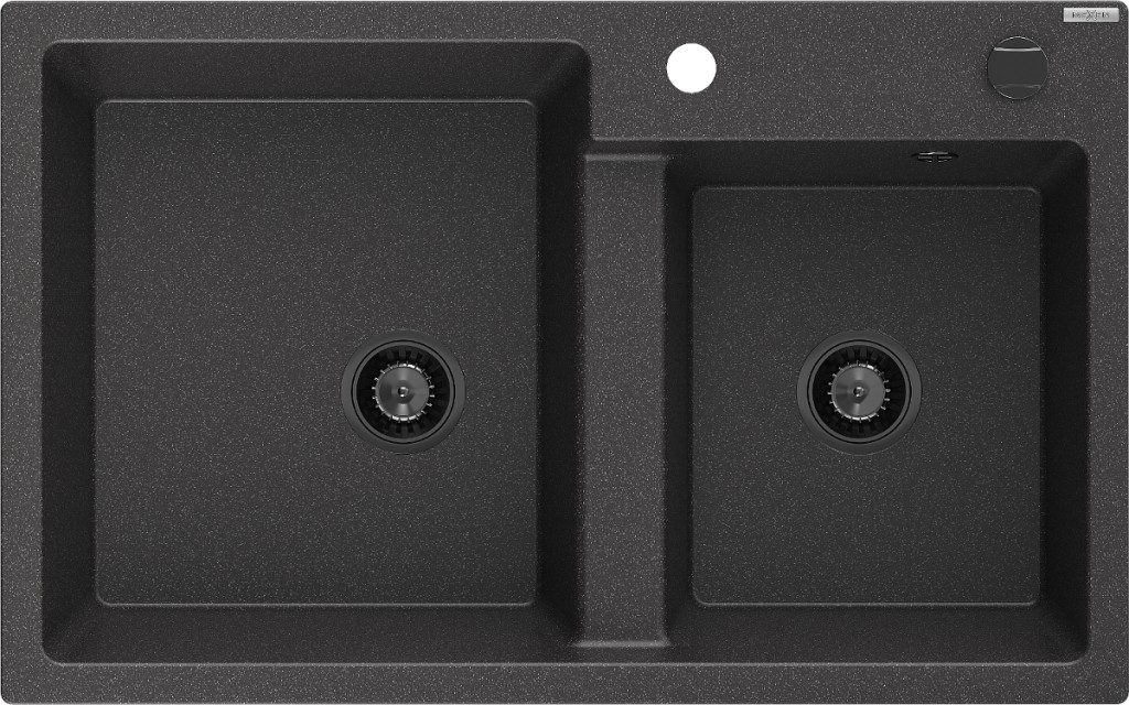 MEXEN/S Tomas granitový dřez 2-bowl 800 x 500 mm, černá kropenatá, + černý sifon 6516802000-76-B