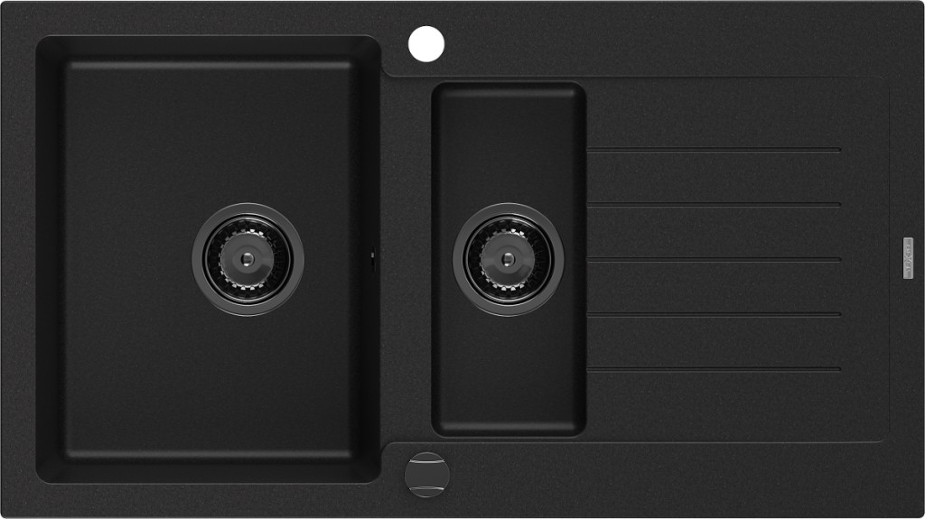 MEXEN/S Matias granitový dřez 1.5 s odkapávačem 900 x 505 mm, černý, černý sifon 6502901505-77-B