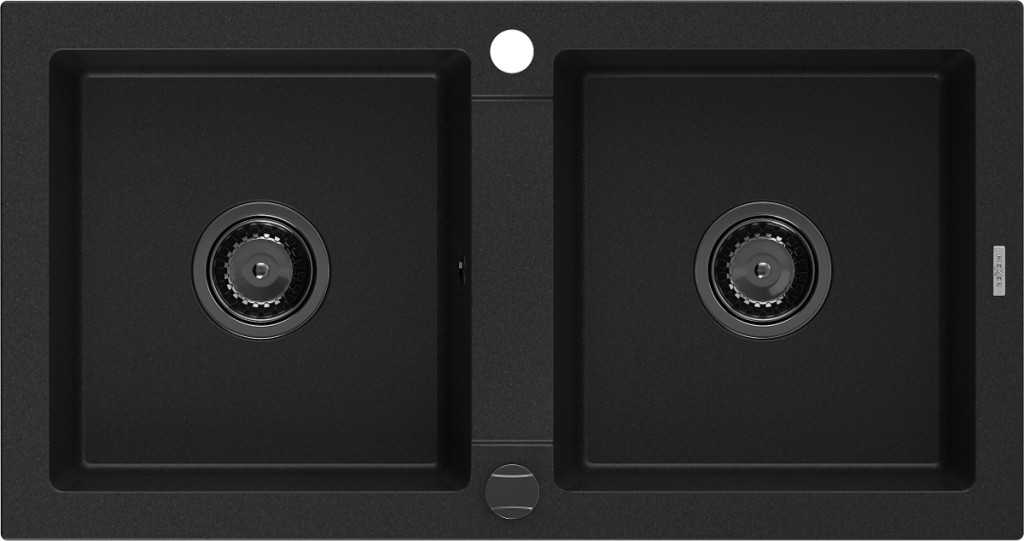 MEXEN/S Mario granitový dřez 2-bowly 820 x 436 mm, černý, černý sifon 6504822000-77-B