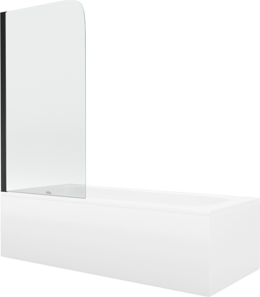 MEXEN/S Vega obdélníková vana 150 x 70 cm s panelem  + vanová zástěna 70 cm, transparent,  černá 550115070X9007017000