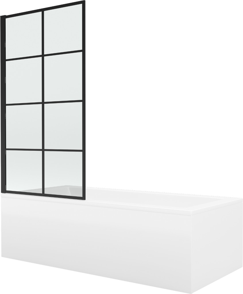 MEXEN/S Cubik obdélníková vana 150 x 70 cm s panelem  + vanová zástěna 70 cm,  černá  vzor fix 550315070X9307007077