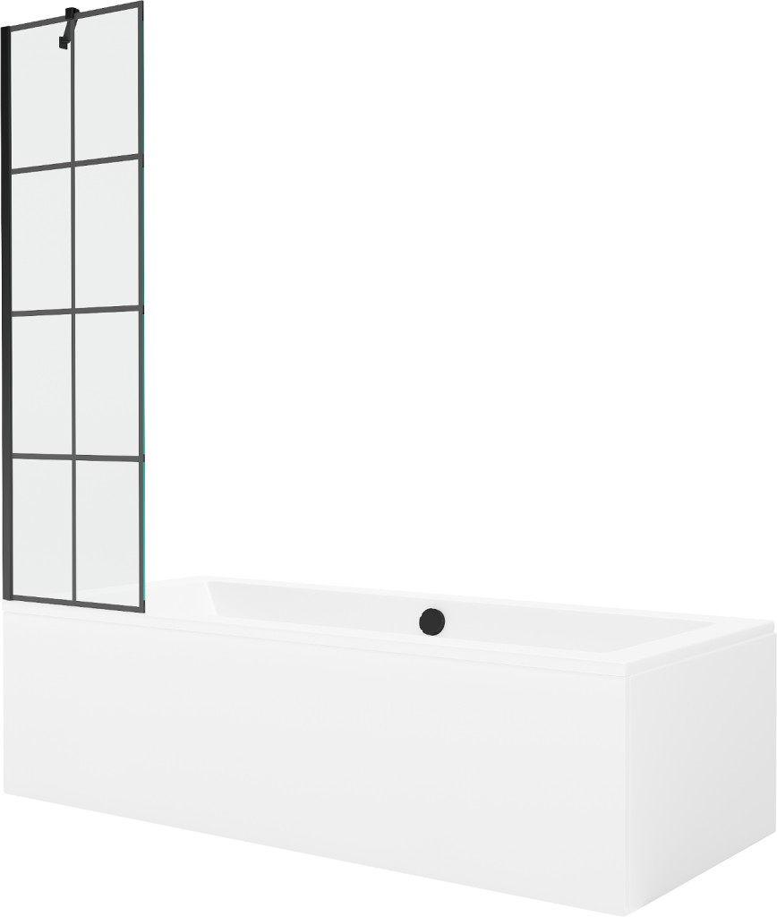 MEXEN/S Cube obdélníková vana 170 x 80 cm s panelem + vanová zástěna 50 cm, černá vzor 550517080X9505007077