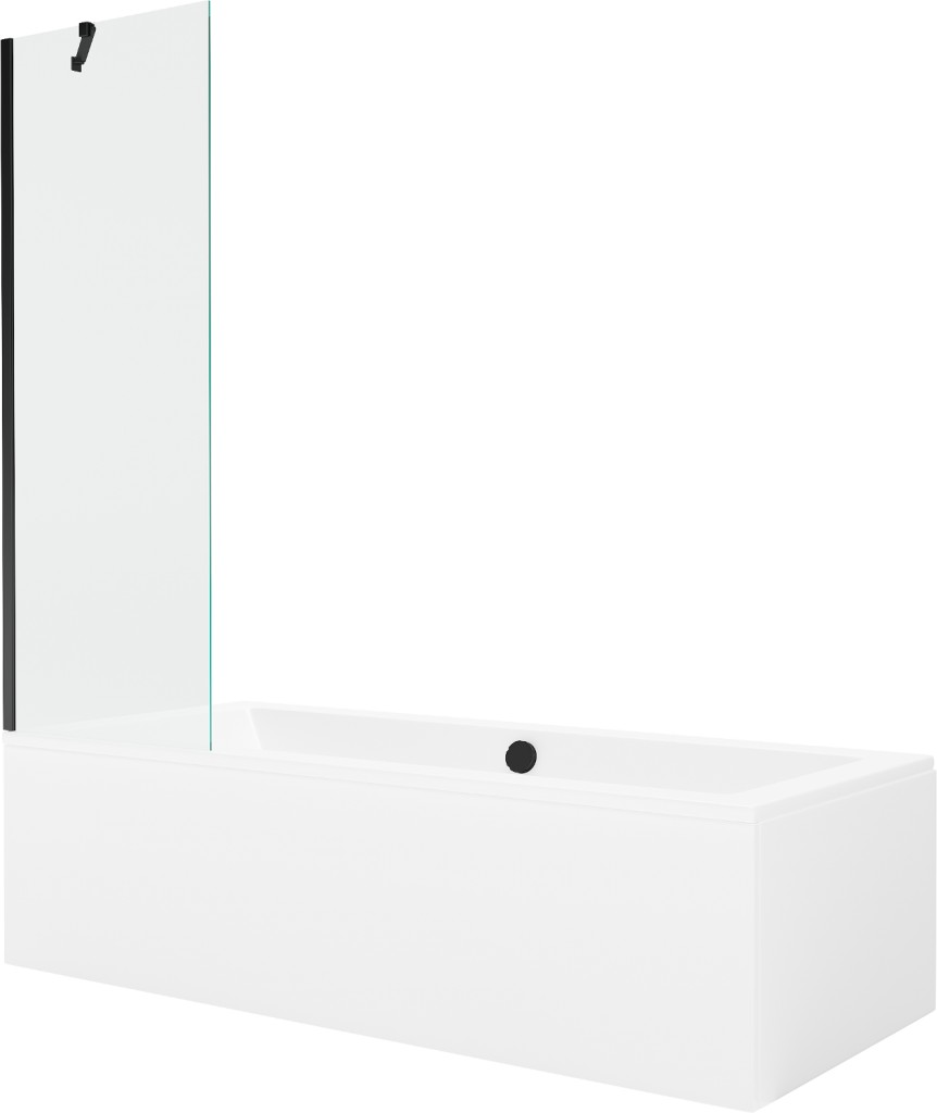 MEXEN/S Cube obdélníková vana 170 x 80 cm s panelem + vanová zástěna 60 cm, transparent, černá 550517080X9506000070