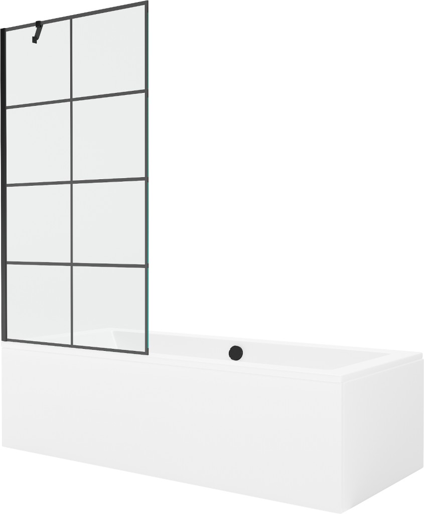 MEXEN/S Cube obdélníková vana 170 x 80 cm s panelem + vanová zástěna 90 cm, černá vzor 550517080X9509007077