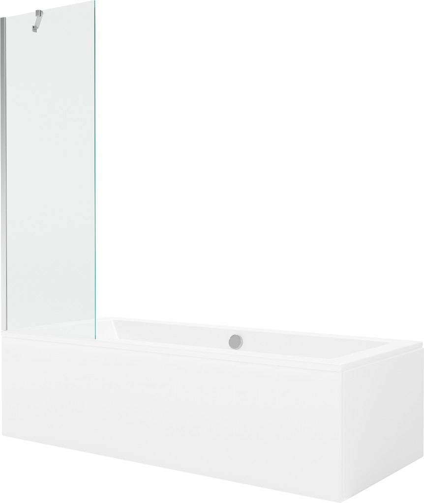 MEXEN/S Cube obdélníková vana 180 x 80 cm s panelem + vanová zástěna 60 cm, transparent, chrom 550518080X9506000001