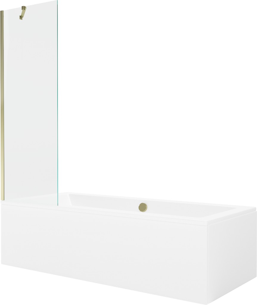MEXEN/S Cube obdélníková vana 180 x 80 cm s panelem + vanová zástěna 60 cm, transparent, zlatá 550518080X9506000050