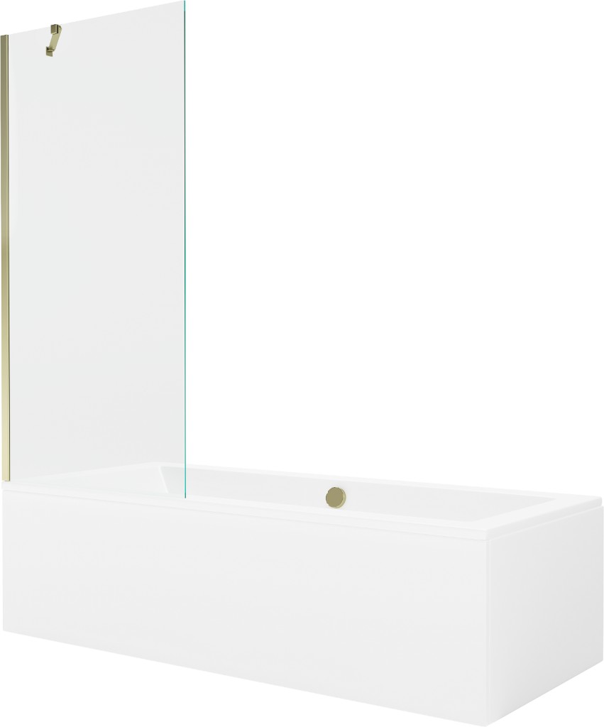 MEXEN/S Cube obdélníková vana 180 x 80 cm s panelem + vanová zástěna 80 cm, transparent, zlatá 550518080X9508000050