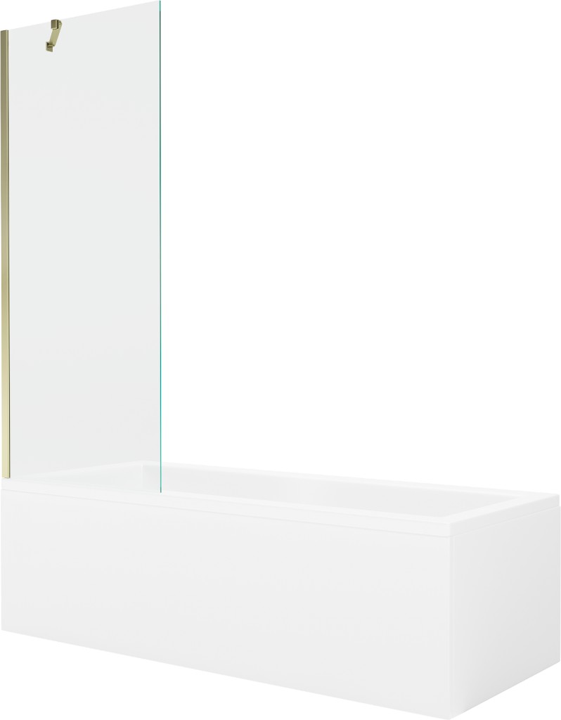 MEXEN/S Cubik obdélníková vana 150 x 70 cm s panelem + vanová zástěna 70 cm, transparent, zlatá 550315070X9507000050