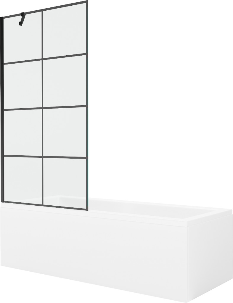 MEXEN/S Cubik obdélníková vana 150 x 70 cm s panelem + vanová zástěna 90 cm, černá vzor 550315070X9509007077