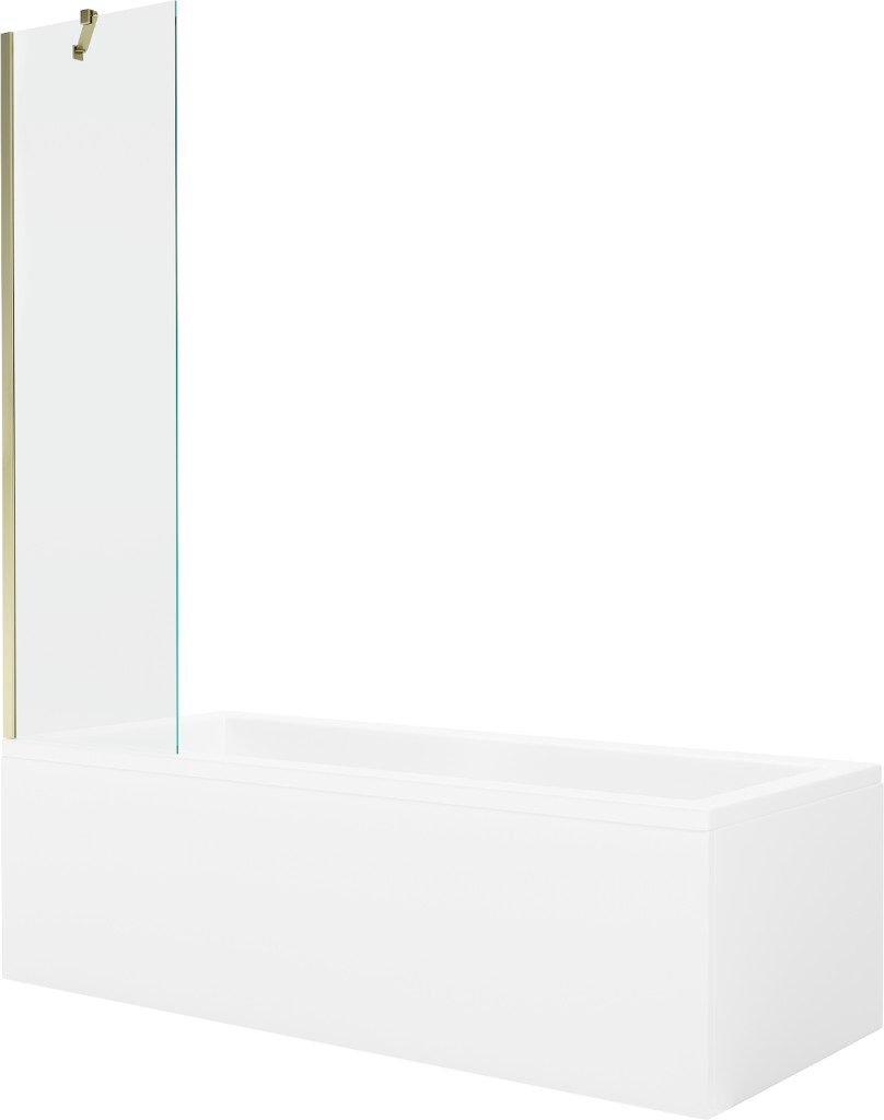 MEXEN/S Cubik obdélníková vana 160 x 70 cm s panelem + vanová zástěna 50 cm, transparent, zlatá 550316070X9505000050