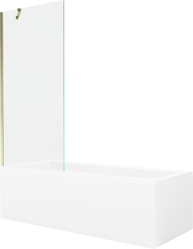 MEXEN/S Cubik obdélníková vana 160 x 70 cm s panelem + vanová zástěna 80 cm, transparent, zlatá 550316070X9508000050