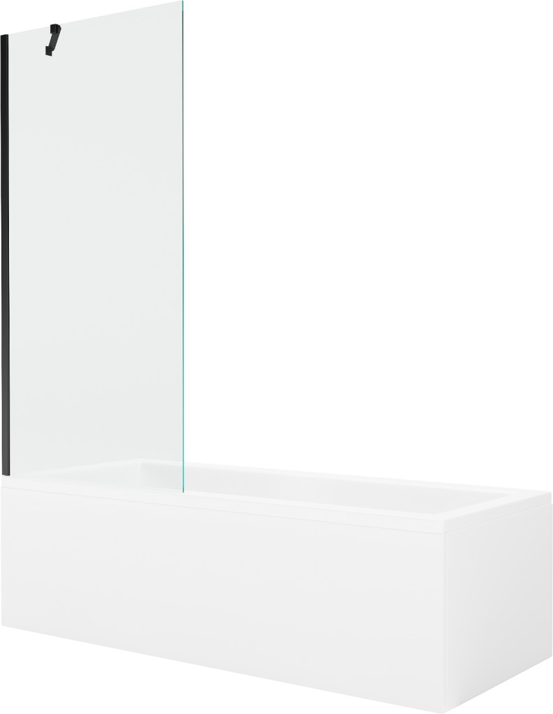 MEXEN/S Cubik obdélníková vana 160 x 70 cm s panelem + vanová zástěna 80 cm, transparent, černá 550316070X9508000070