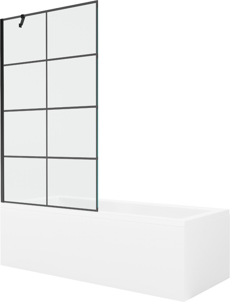 MEXEN/S Cubik obdélníková vana 160 x 70 cm s panelem + vanová zástěna 100 cm, černá vzor 550316070X9510007077