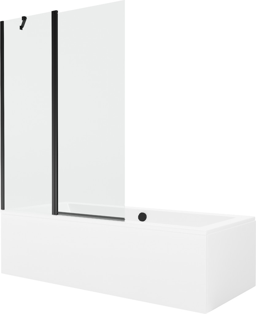 MEXEN/S Cube obdélníková vana 180 x 80 cm s panelem + vanová zástěna 120 cm, transparent, černá 550518080X9412117000