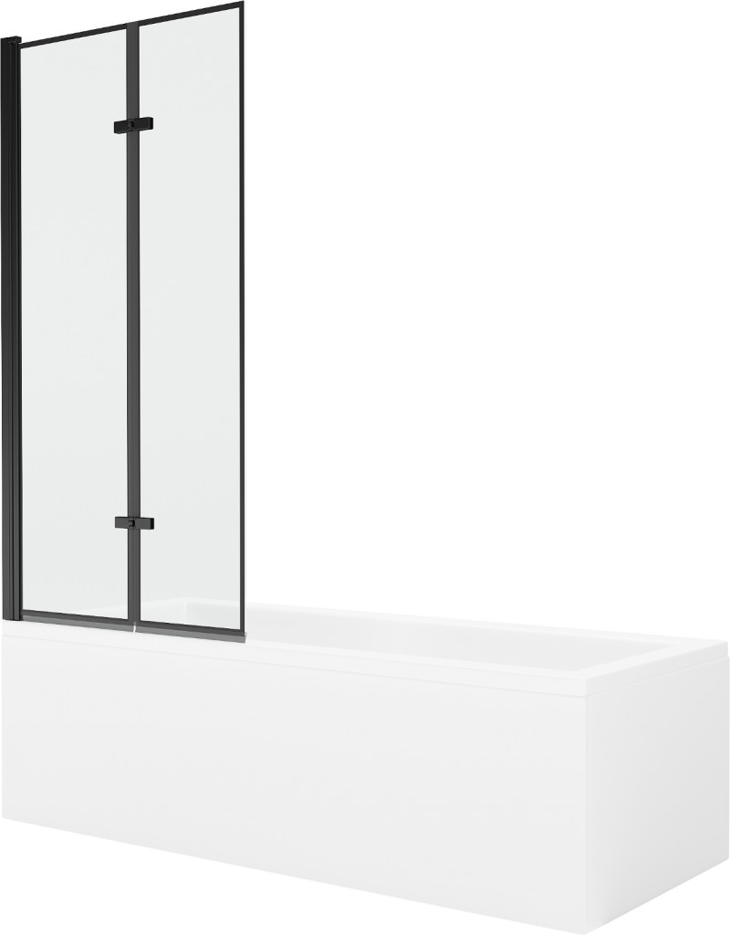 MEXEN/S Cubik obdélníková vana 150 x 70 cm s panelem + vanová zástěna 80 cm, černá vzor 550315070X9208027070