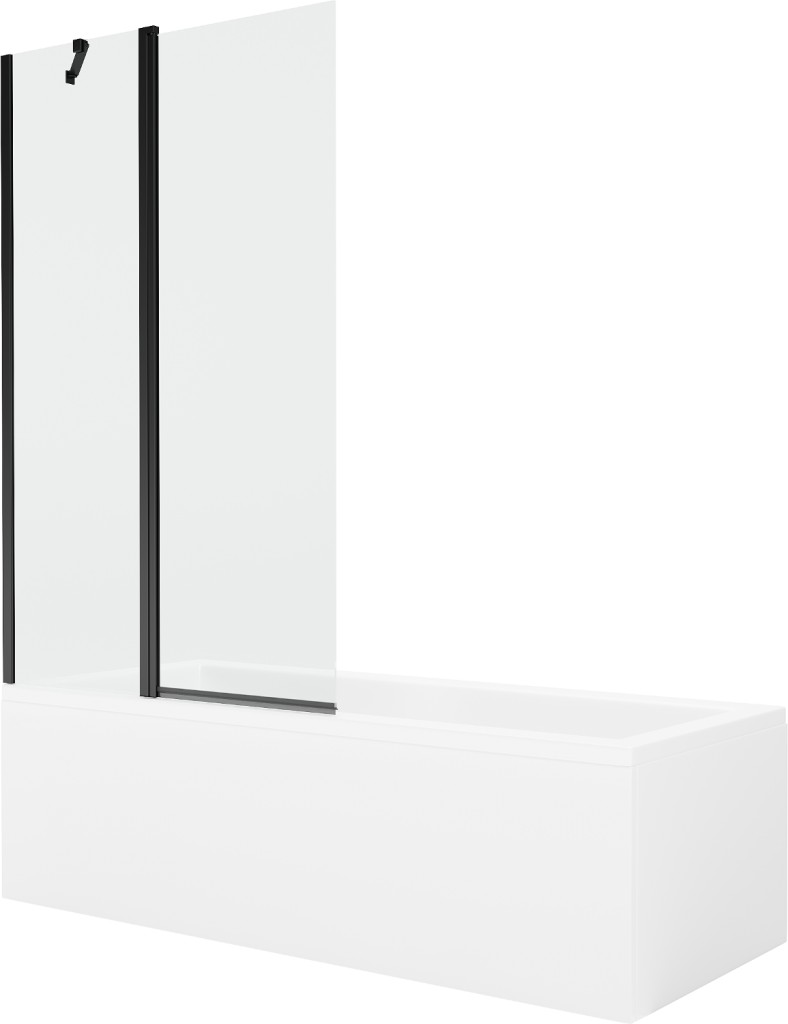MEXEN/S Cubik obdélníková vana 150 x 70 cm s panelem + vanová zástěna 100 cm, transparent, černá 550315070X9410117000