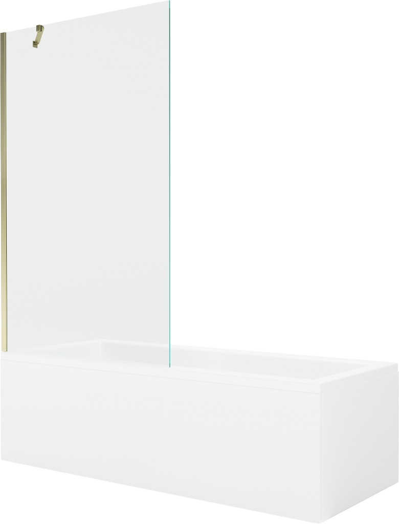 MEXEN/S Cubik obdélníková vana 150 x 70 cm s panelem + vanová zástěna 100 cm, transparent, zlatá 550315070X9510000050
