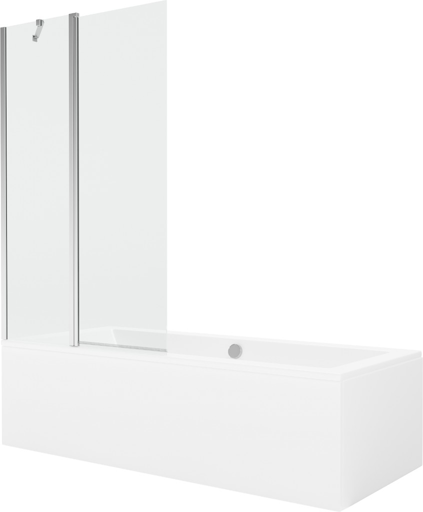 MEXEN/S Cube obdélníková vana 180 x 80 cm s panelem + vanová zástěna 100 cm, transparent, chrom 550518080X9410110100