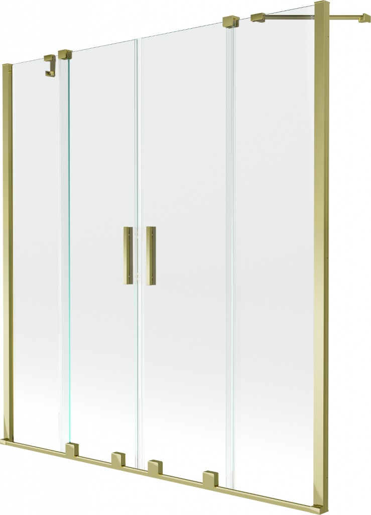 MEXEN/S Velar Duo Dvoukřídlá posuvná vanová zástěna 160 x 150 cm, transparent, zlatá 896-160-000-02-50