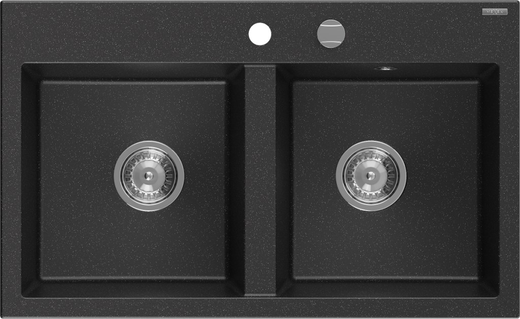 MEXEN Hektor granitový dřez 2-bowl 800 x 480 mm, černá/stříbrná metalik, sifon chrom 6521802000-73